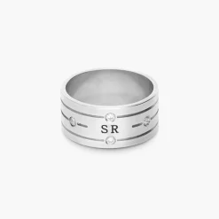 Engraved Soul Band Ring with Diamonds- Silver