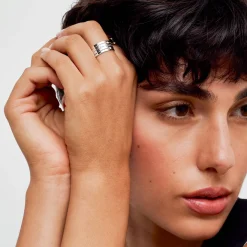 Engraved Soul Band Ring with Diamonds- Silver