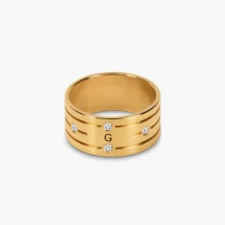 Engraved Soul Band Ring with Diamonds- Gold Vermeil