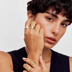 Engraved Soul Band Ring with Diamonds- Gold Vermeil