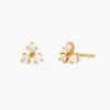 Flower Studs with Triple Cubic Zirconia Stones - Gold Vermeil