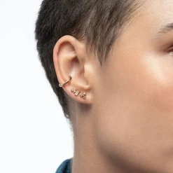 Flower Studs with Triple Cubic Zirconia Stones - Gold Vermeil