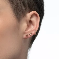 Flower Studs with Triple Cubic Zirconia Stones - Gold Vermeil