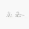 Flower Studs with Triple Cubic Zirconia Stones - Silver