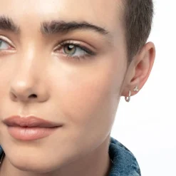 Flower Studs with Triple Cubic Zirconia Stones - Silver