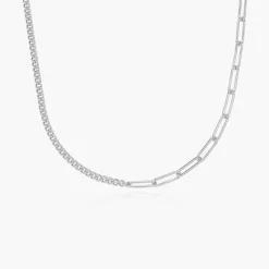 Half Gourmette & Half Link Chain Necklace - Silver