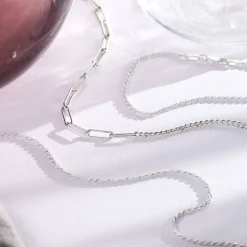 Half Gourmette & Half Link Chain Necklace - Silver