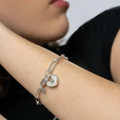 Heart Charm Lock Bracelet - Silver