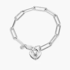 Heart Charm Lock Bracelet - Silver