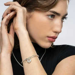 Heart Charm Lock Bracelet - Silver