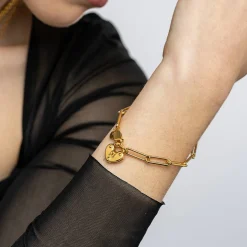 Heart Charm Lock Bracelet - Gold Vermeil