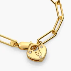 Heart Charm Lock Bracelet with Diamonds - Gold Vermeil