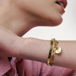 Heart Charm Lock Bracelet with Diamonds - Gold Vermeil