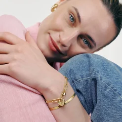 Heart Charm Lock Bracelet with Diamonds - Gold Vermeil