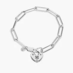 Heart Charm Lock Bracelet with Diamonds - Silver