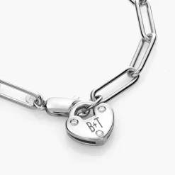 Heart Charm Lock Bracelet with Diamonds - Silver