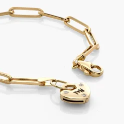 Heart Charm Lock Bracelet with Diamonds - 14k Solid Gold