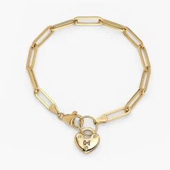 Heart Charm Lock Bracelet - 14k Solid Gold