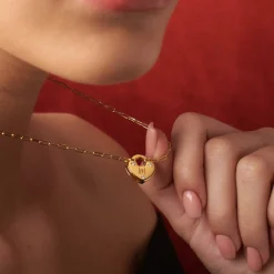 Heart Charm Lock Necklace with Diamonds - Gold Vermeil