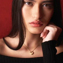 Heart Charm Lock Necklace with Diamonds - Gold Vermeil