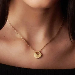 Heart Charm Lock Necklace - Gold Vermeil