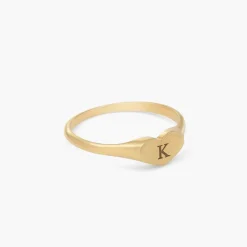 Heart Signet Ring with Initial - 14k Solid Gold