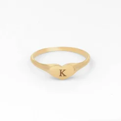 Heart Signet Ring with Initial - 14k Solid Gold