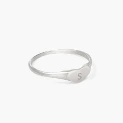 Heart Signet Ring with Initial - Silver