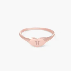 Heart Signet Ring with Initial - Rose Gold Vermeil