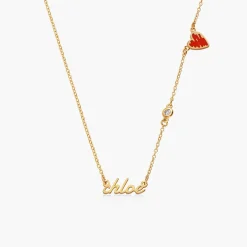 Heartbeat Name Necklace with Diamond- 14K Solid Gold