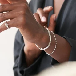 Herringbone Engraved Bracelet - Silver