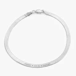 Herringbone Engraved Slim Bracelet - Silver