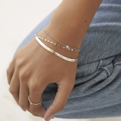 Herringbone Engraved Slim Bracelet - Silver