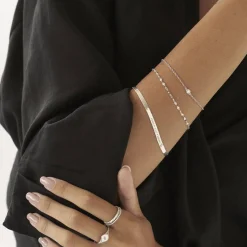 Herringbone Engraved Slim Bracelet - Silver