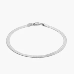 Herringbone Engraved Slim Bracelet - Silver