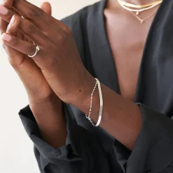 Herringbone Engraved Slim Bracelet - Silver