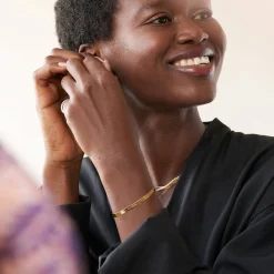 Herringbone Engraved Slim Bracelet - Gold Vermeil