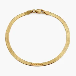 Herringbone Engraved Slim Bracelet - Gold Plated