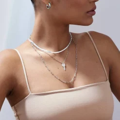 Herringbone Slim Chain Necklace - Silver