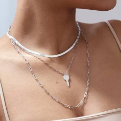 Herringbone Slim Chain Necklace - Silver