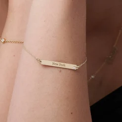 ID Name Bracelet with Diamond - 14k Solid Gold