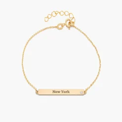 ID Name Bracelet with Diamond - 14k Solid Gold