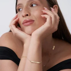 ID Name Bracelet with Diamond - 14k Solid Gold