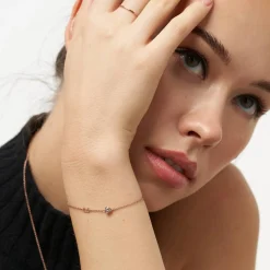 Inez Initial Bracelet/anklet With 0.2 Ct Heart Diamond Shape - Rose Gold Vermeil