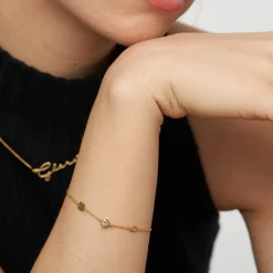 Inez Initial Bracelet/anklet With 0.2 Ct Heart Diamond Shape - Gold Vermeil