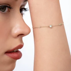 Inez Initial Bracelet/anklet With 0.2 Ct Heart Diamond Shape - 14k Solid Gold