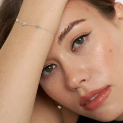 Inez Initial Bracelet/anklet With 0.2 Ct Heart Diamond Shape- Silver