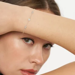 Inez Initial Bracelet/anklet With 0.2 Ct Heart Diamond Shape- Silver