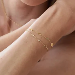Inez Initial Bracelet/Anklet with Diamonds - 14K Solid Gold