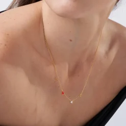 Inez Initial Heart Necklace With Premium Diamond - Gold Vermeil